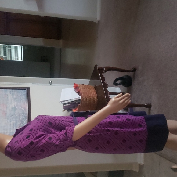 41 Hawthorn xs poetic purple satin shurt dress geometric pattern ribbon tie - Picture 6 of 10